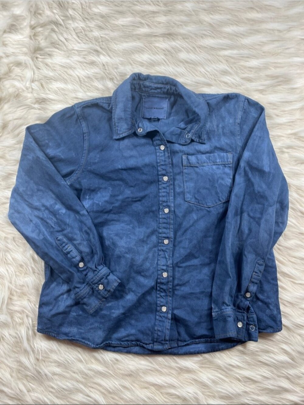 Lucky Brand Pearl Snap Shirt Men's S Blue Acid Wash